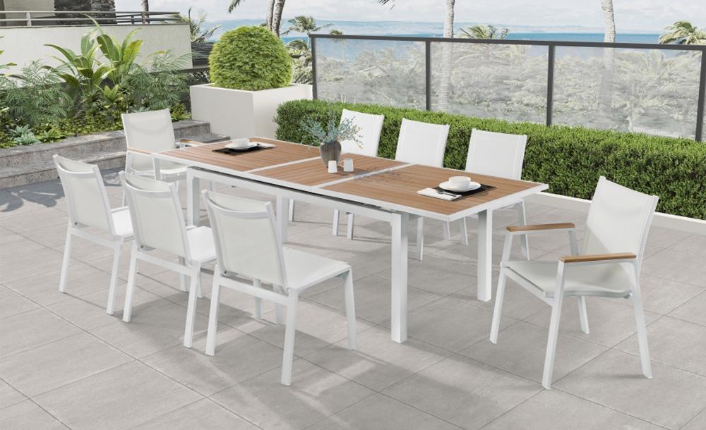 Meridian Furniture - Nizuc White Mesh Water Resistant Fabric Outdoor Patio Aluminum Mesh Dining Arm Chair (Set of 2) - 365White-AC veiw 6