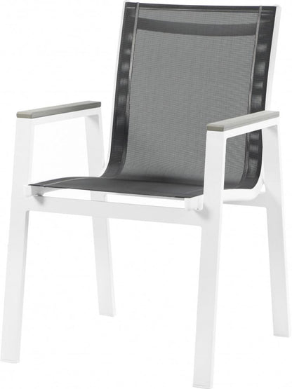 Meridian Furniture - Nizuc Black Mesh Water Resistant Fabric Outdoor Patio Aluminum Mesh Dining Arm Chair (Set of 2) - 366Black-AC veiw 1