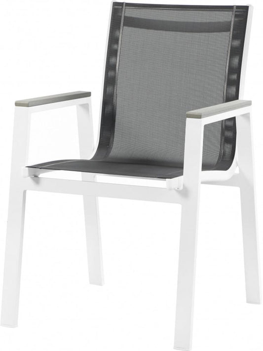 Meridian Furniture - Nizuc Black Mesh Water Resistant Fabric Outdoor Patio Aluminum Mesh Dining Arm Chair (Set of 2) - 366Black-AC veiw 1