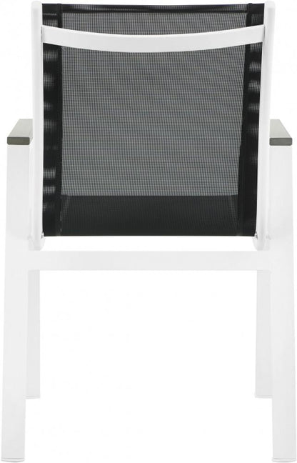 Meridian Furniture - Nizuc Black Mesh Water Resistant Fabric Outdoor Patio Aluminum Mesh Dining Arm Chair (Set of 2) - 366Black-AC veiw 2