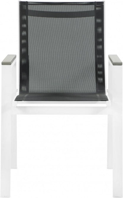 Meridian Furniture - Nizuc Black Mesh Water Resistant Fabric Outdoor Patio Aluminum Mesh Dining Arm Chair (Set of 2) - 366Black-AC veiw 3