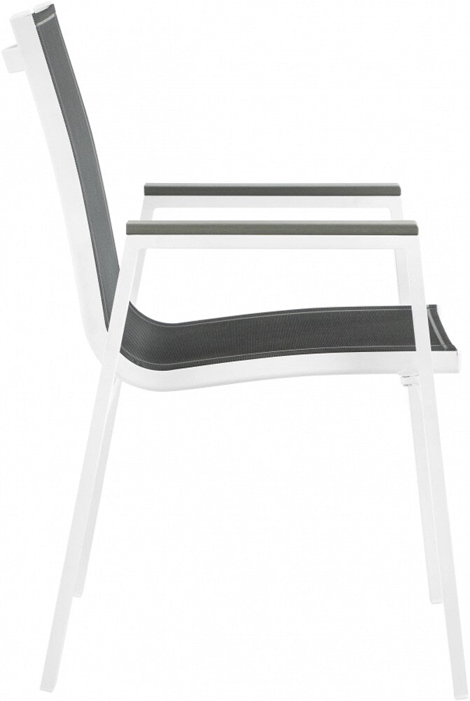 Meridian Furniture - Nizuc Black Mesh Water Resistant Fabric Outdoor Patio Aluminum Mesh Dining Arm Chair (Set of 2) - 366Black-AC veiw 4