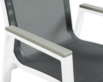 Meridian Furniture - Nizuc Black Mesh Water Resistant Fabric Outdoor Patio Aluminum Mesh Dining Arm Chair (Set of 2) - 366Black-AC veiw 5