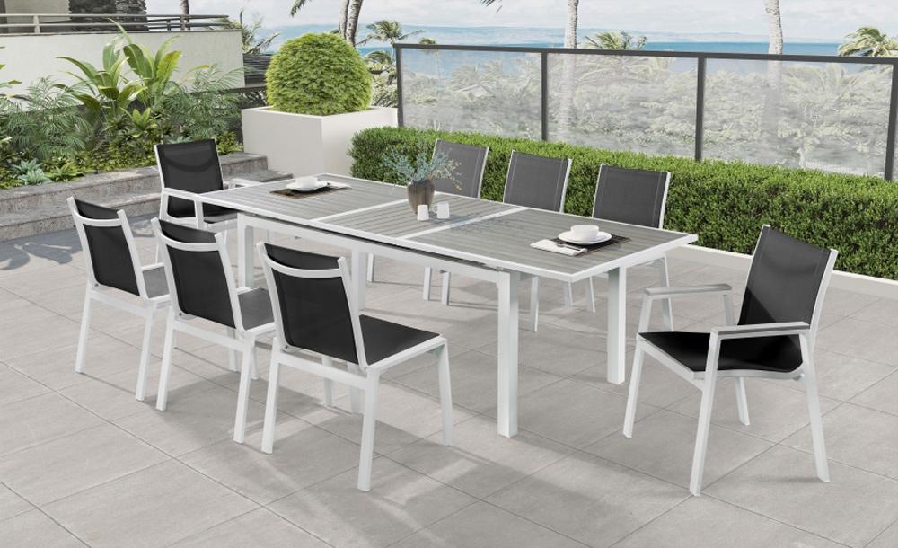 Meridian Furniture - Nizuc Black Mesh Water Resistant Fabric Outdoor Patio Aluminum Mesh Dining Arm Chair (Set of 2) - 366Black-AC veiw 6