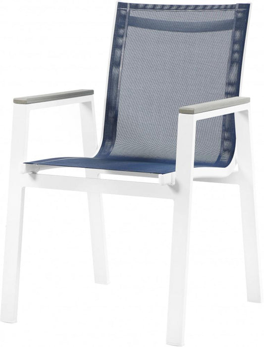 Meridian Furniture - Nizuc Navy Mesh Water Resistant Fabric Outdoor Patio Aluminum Mesh Dining Arm Chair (Set of 2) - 366Navy-AC veiw 1