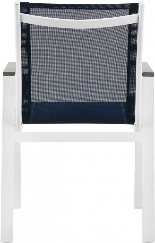 Meridian Furniture - Nizuc Navy Mesh Water Resistant Fabric Outdoor Patio Aluminum Mesh Dining Arm Chair (Set of 2) - 366Navy-AC veiw 2
