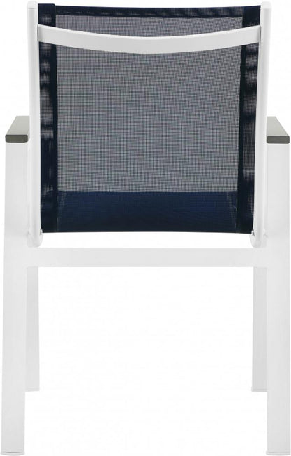 Meridian Furniture - Nizuc Navy Mesh Water Resistant Fabric Outdoor Patio Aluminum Mesh Dining Arm Chair (Set of 2) - 366Navy-AC veiw 2
