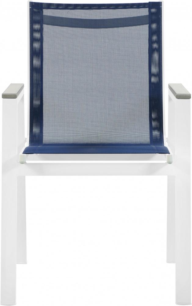 Meridian Furniture - Nizuc Navy Mesh Water Resistant Fabric Outdoor Patio Aluminum Mesh Dining Arm Chair (Set of 2) - 366Navy-AC veiw 3