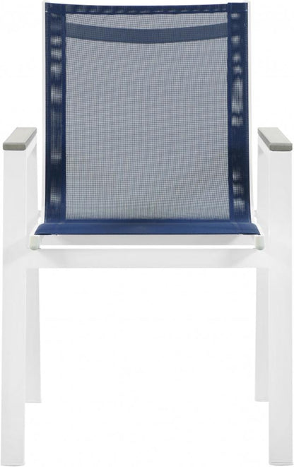 Meridian Furniture - Nizuc Navy Mesh Water Resistant Fabric Outdoor Patio Aluminum Mesh Dining Arm Chair (Set of 2) - 366Navy-AC veiw 3