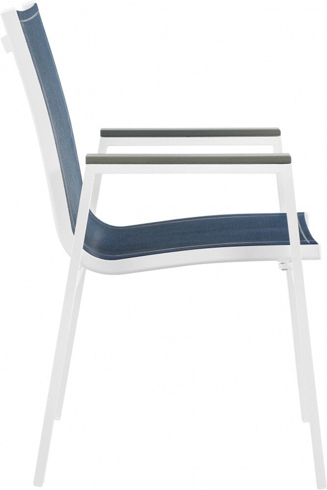 Meridian Furniture - Nizuc Navy Mesh Water Resistant Fabric Outdoor Patio Aluminum Mesh Dining Arm Chair (Set of 2) - 366Navy-AC veiw 4