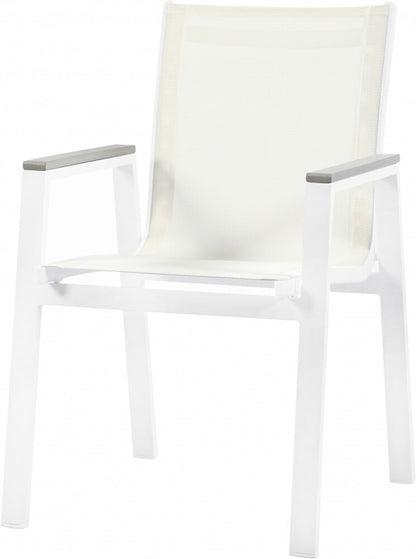 Meridian Furniture - Nizuc White Mesh Water Resistant Fabric Outdoor Patio Aluminum Mesh Dining Arm Chair (Set of 2) - 366White-AC veiw 1