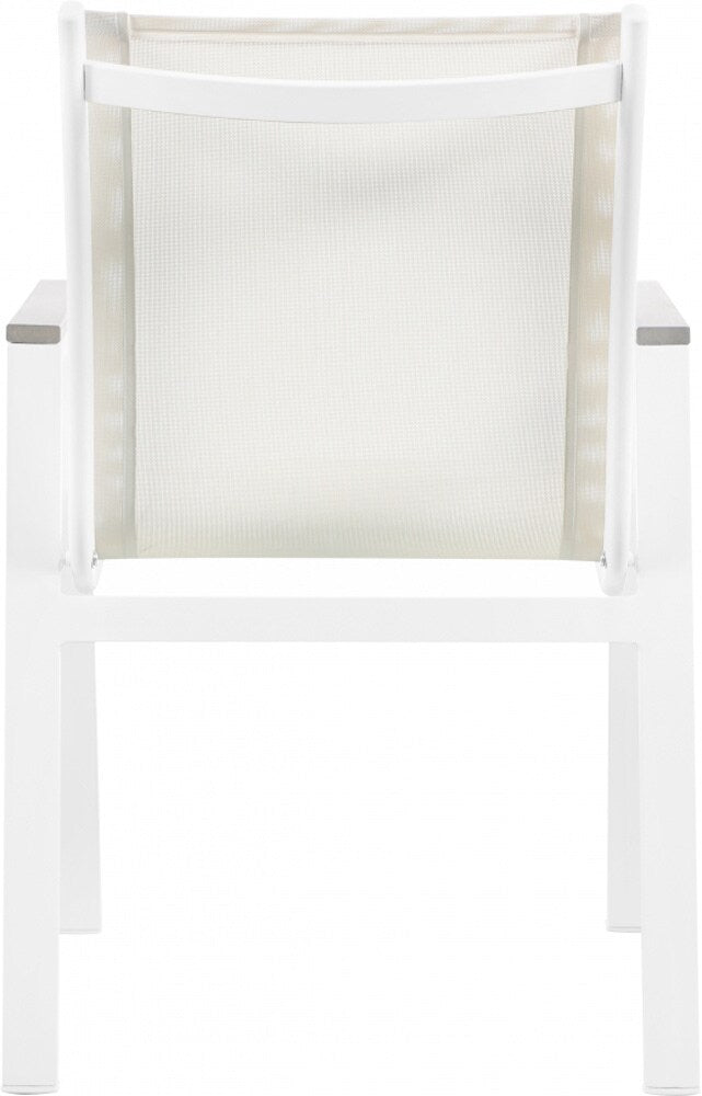 Meridian Furniture - Nizuc White Mesh Water Resistant Fabric Outdoor Patio Aluminum Mesh Dining Arm Chair (Set of 2) - 366White-AC veiw 2