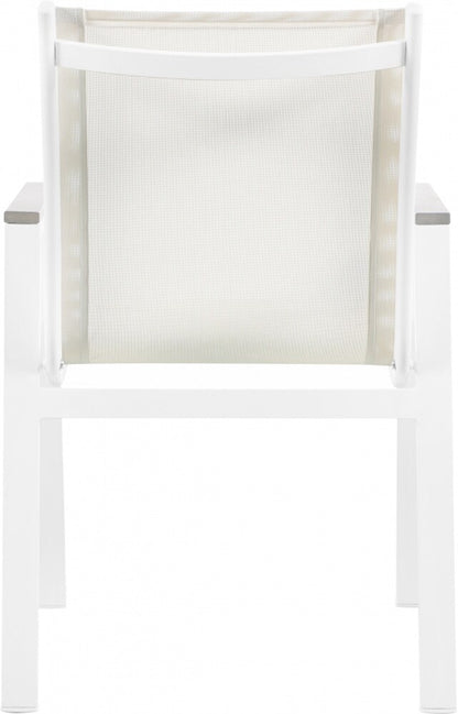 Meridian Furniture - Nizuc White Mesh Water Resistant Fabric Outdoor Patio Aluminum Mesh Dining Arm Chair (Set of 2) - 366White-AC veiw 2