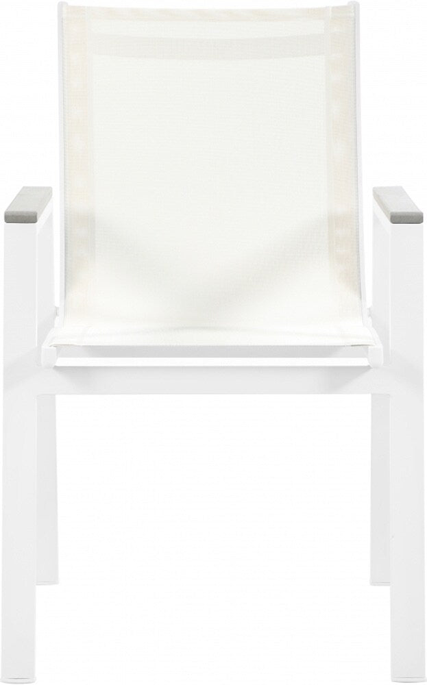 Meridian Furniture - Nizuc White Mesh Water Resistant Fabric Outdoor Patio Aluminum Mesh Dining Arm Chair (Set of 2) - 366White-AC veiw 3