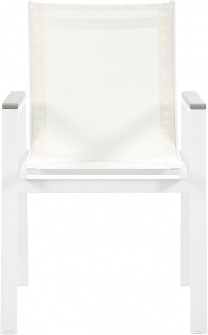 Meridian Furniture - Nizuc White Mesh Water Resistant Fabric Outdoor Patio Aluminum Mesh Dining Arm Chair (Set of 2) - 366White-AC veiw 3