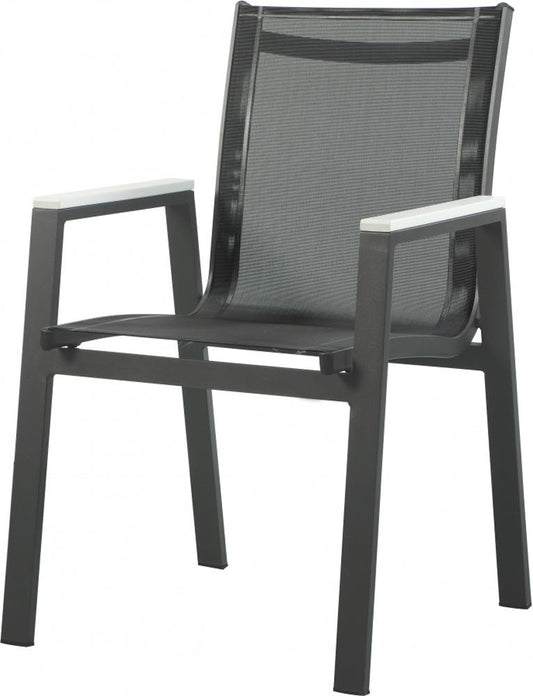 Meridian Furniture - Nizuc Black Mesh Water Resistant Fabric Outdoor Patio Aluminum Mesh Dining Arm Chair (Set of 2) - 367Black-AC veiw 1