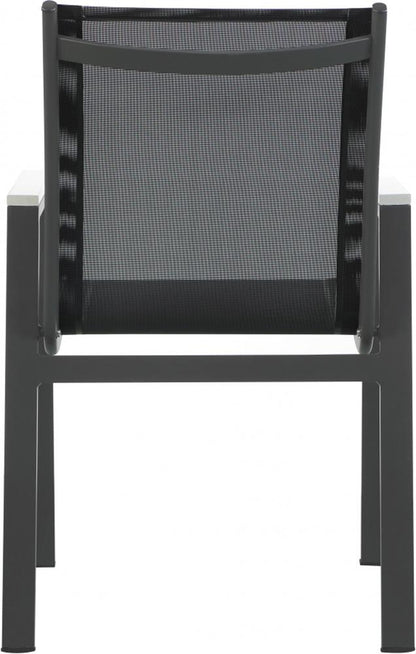 Meridian Furniture - Nizuc Black Mesh Water Resistant Fabric Outdoor Patio Aluminum Mesh Dining Arm Chair (Set of 2) - 367Black-AC veiw 2