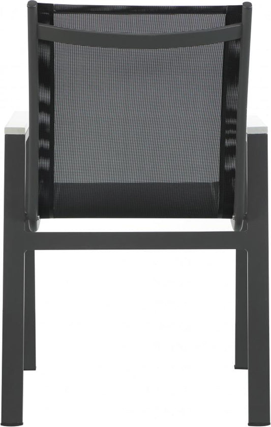 Meridian Furniture - Nizuc Black Mesh Water Resistant Fabric Outdoor Patio Aluminum Mesh Dining Arm Chair (Set of 2) - 367Black-AC veiw 2