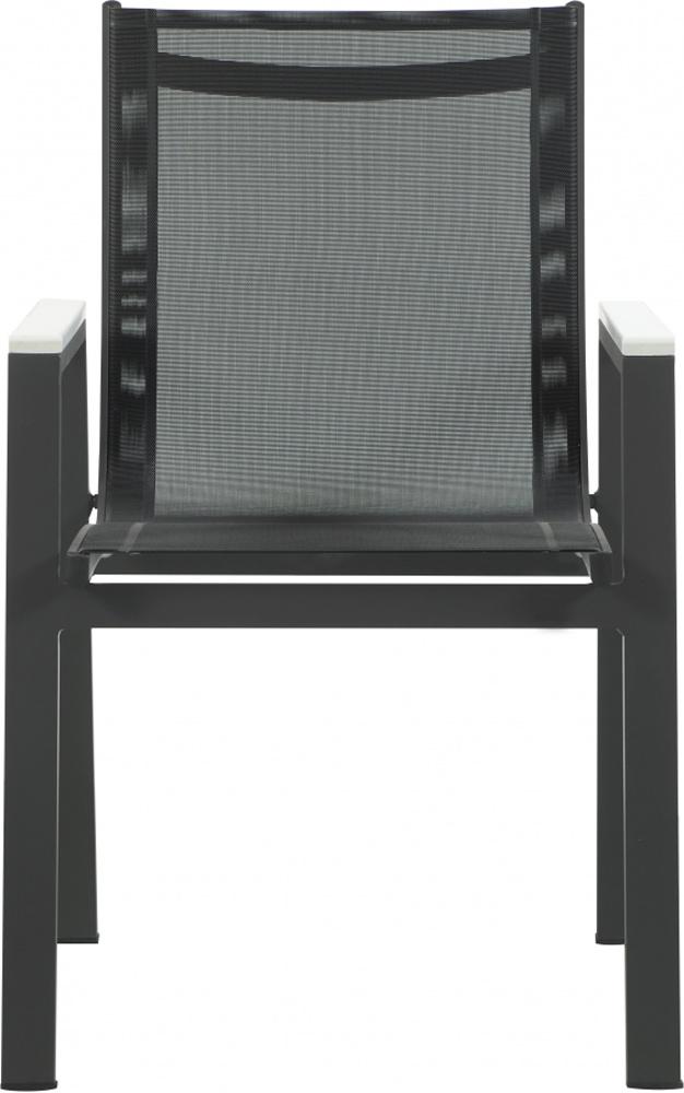 Meridian Furniture - Nizuc Black Mesh Water Resistant Fabric Outdoor Patio Aluminum Mesh Dining Arm Chair (Set of 2) - 367Black-AC veiw 3