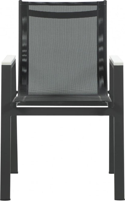 Meridian Furniture - Nizuc Black Mesh Water Resistant Fabric Outdoor Patio Aluminum Mesh Dining Arm Chair (Set of 2) - 367Black-AC veiw 3