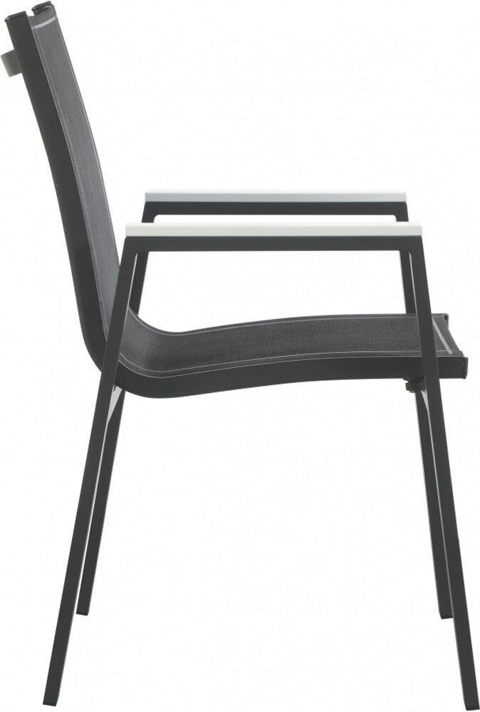 Meridian Furniture - Nizuc Black Mesh Water Resistant Fabric Outdoor Patio Aluminum Mesh Dining Arm Chair (Set of 2) - 367Black-AC veiw 4