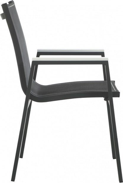 Meridian Furniture - Nizuc Black Mesh Water Resistant Fabric Outdoor Patio Aluminum Mesh Dining Arm Chair (Set of 2) - 367Black-AC veiw 4