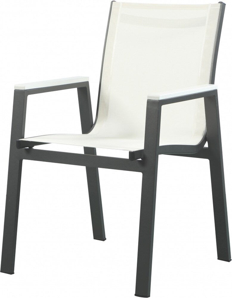 Meridian Furniture - Nizuc White Mesh Water Resistant Fabric Outdoor Patio Aluminum Mesh Dining Arm Chair (Set of 2) - 367White-AC veiw 1