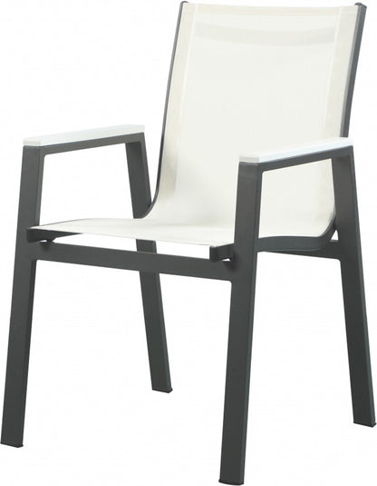 Meridian Furniture - Nizuc White Mesh Water Resistant Fabric Outdoor Patio Aluminum Mesh Dining Arm Chair (Set of 2) - 367White-AC veiw 1