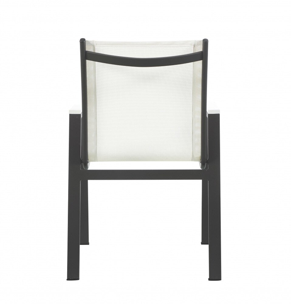 Meridian Furniture - Nizuc White Mesh Water Resistant Fabric Outdoor Patio Aluminum Mesh Dining Arm Chair (Set of 2) - 367White-AC veiw 2