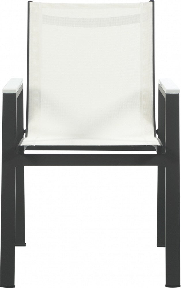 Meridian Furniture - Nizuc White Mesh Water Resistant Fabric Outdoor Patio Aluminum Mesh Dining Arm Chair (Set of 2) - 367White-AC veiw 3