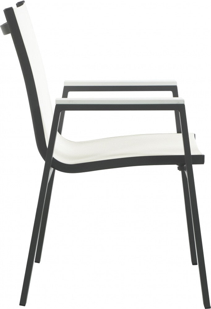 Meridian Furniture - Nizuc White Mesh Water Resistant Fabric Outdoor Patio Aluminum Mesh Dining Arm Chair (Set of 2) - 367White-AC veiw 4