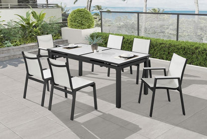 Meridian Furniture - Nizuc White Mesh Water Resistant Fabric Outdoor Patio Aluminum Mesh Dining Arm Chair (Set of 2) - 367White-AC veiw 6