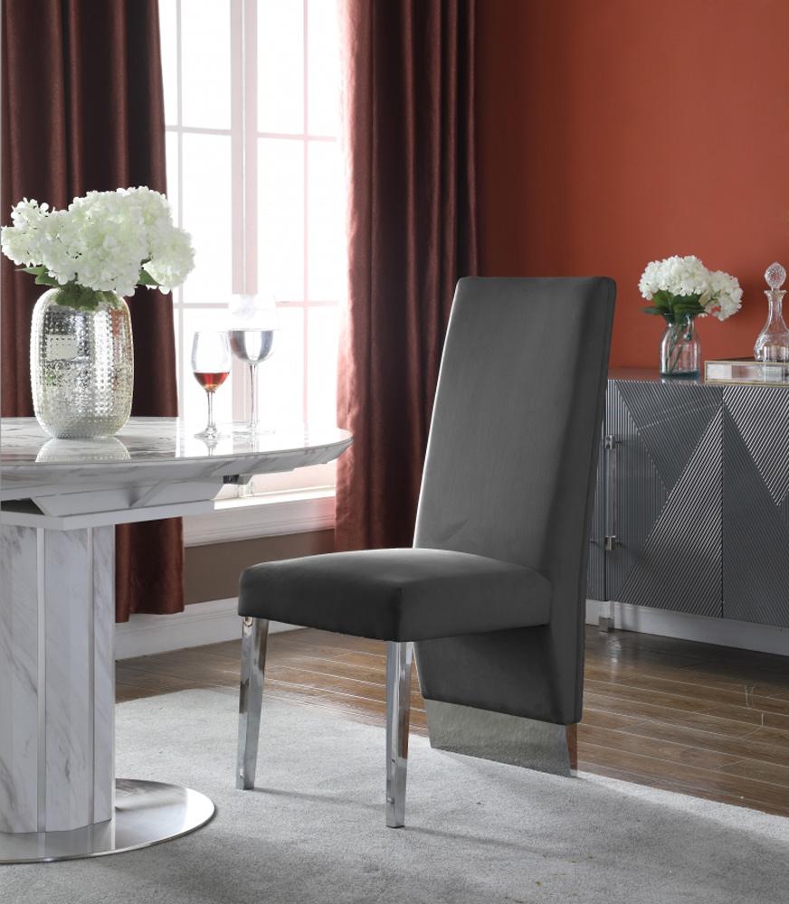 Meridian Furniture - Porsha Grey Velvet Dining Chair (Set of 2) - 756Grey-C veiw 2