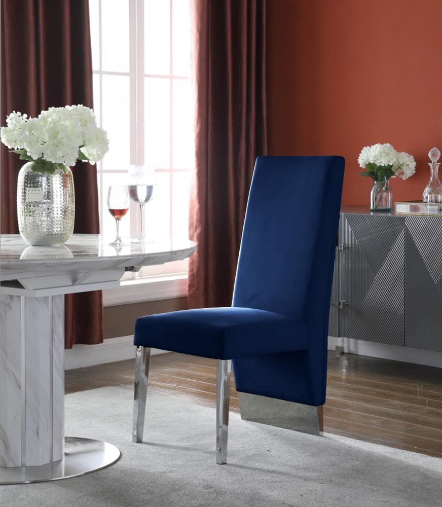 Meridian Furniture - Porsha Navy Velvet Dining Chair (Set of 2) - 756Navy-C veiw 2