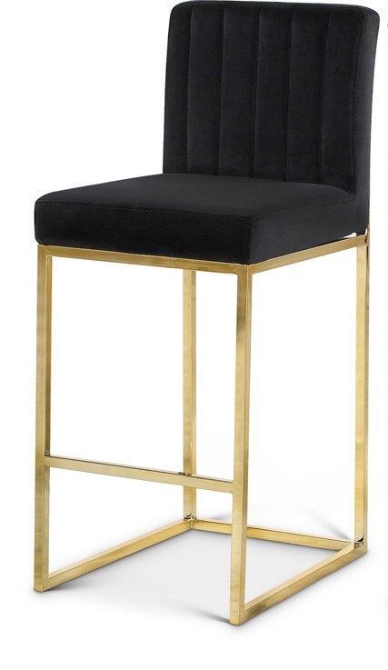 Meridian Furniture - Giselle Black Velvet Stool - 781Black-C veiw 1