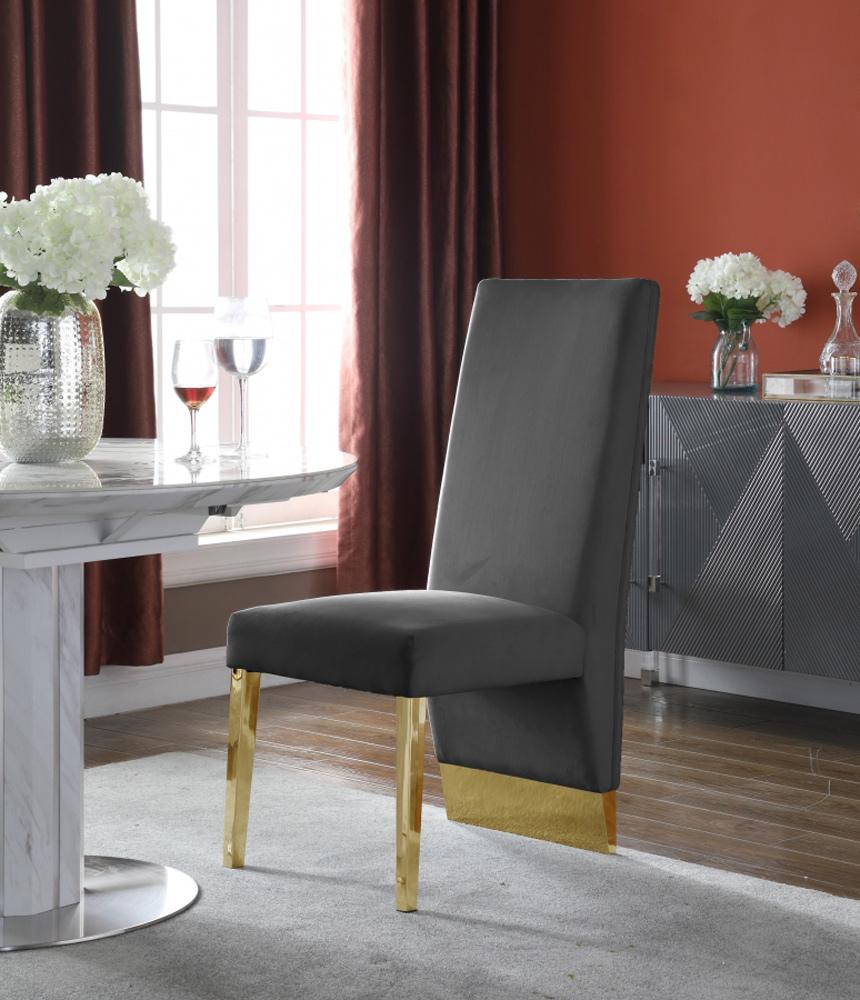 Meridian Furniture - Porsha Grey Velvet Dining Chair (Set of 2) - 755Grey-C veiw 2