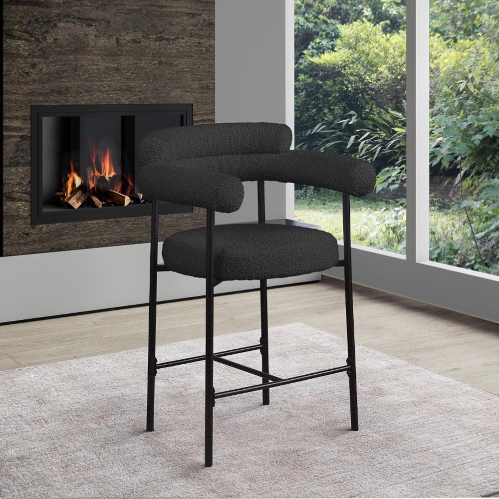 Meridian Furniture - Blake Black Boucle Fabric Counter Stool (Set of 2) - 986Black-C veiw 6