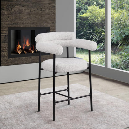 Meridian Furniture - Blake Cream Boucle Fabric Counter Stool (Set of 2) - 986Cream-C veiw 6