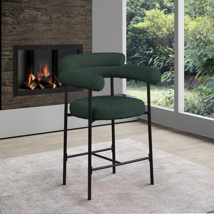 Meridian Furniture - Blake Green Boucle Fabric Counter Stool (Set of 2) - 986Green-C veiw 6