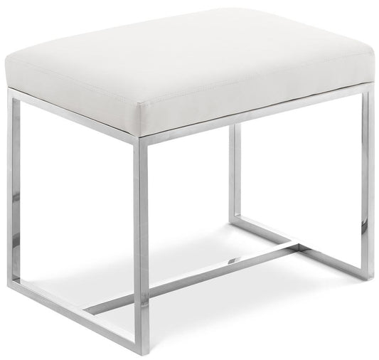 Meridian Furniture - Monroe Chrome Ottoman / Stool - 462White-C veiw 1