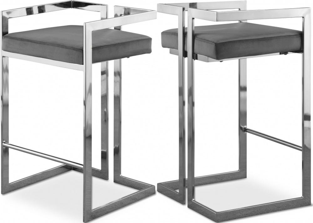 Meridian Furniture - Ezra Grey Velvet Stool (Set of 2) - 909Grey-C veiw 4