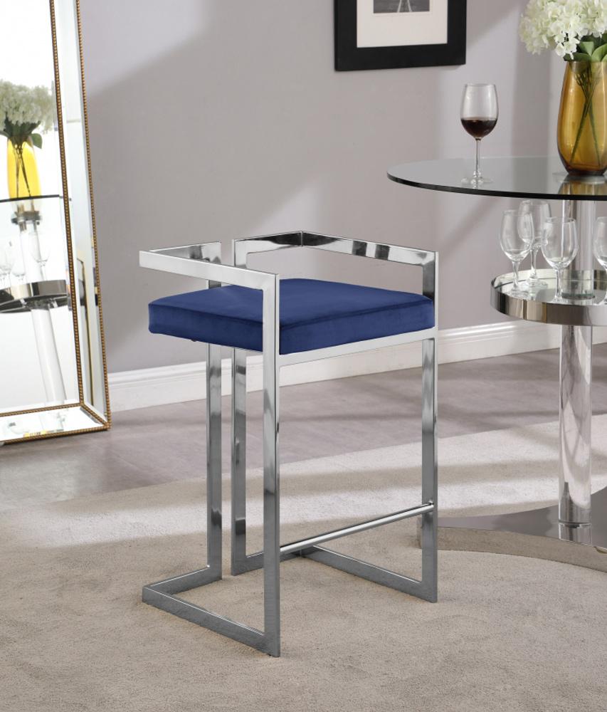 Meridian Furniture - Ezra Navy Velvet Stool (Set of 2) - 909Navy-C veiw 2