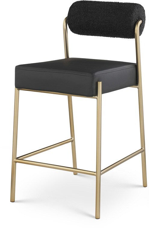 Meridian Furniture - Carly Black Vegan Leather Seat / Boucle Fabric Back Counter Stool - 587Black-C veiw 1