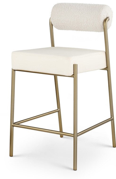Meridian Furniture - Carly Cream Vegan Leather Seat / Boucle Fabric Back Counter Stool - 587Cream-C veiw 1