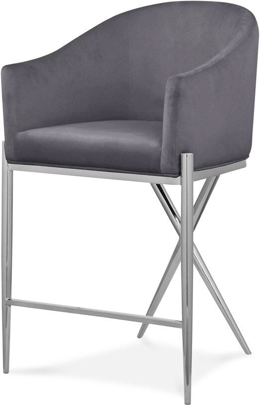 Meridian Furniture - Xavier Grey Velvet Counter Stool - 866Grey-C veiw 1