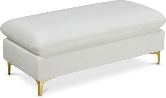 Meridian Furniture - Naomi Cream Velvet Ottoman - 636Cream-Ott veiw 1