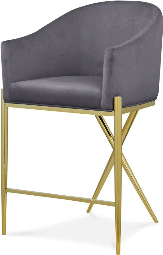 Meridian Furniture - Xavier Grey Velvet Counter Stool - 867Grey-C veiw 1