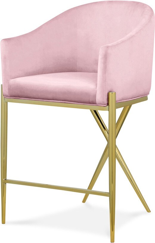 Meridian Furniture - Xavier Pink Velvet Counter Stool - 867Pink-C veiw 1