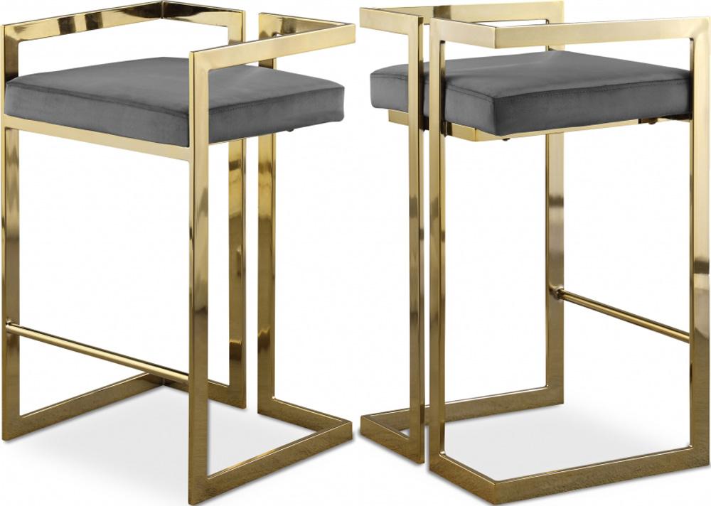 Meridian Furniture - Ezra Grey Velvet Stool (Set of 2) - 912Grey-C veiw 5