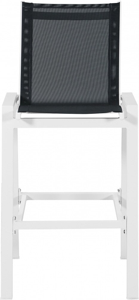 Meridian Furniture - Nizuc Black Mesh Water Resistant Fabric Outdoor Patio Aluminum Mesh Barstool (Set of 2) - 386Black-C veiw 3